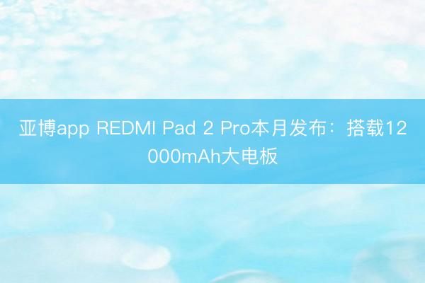亚博app REDMI Pad 2 Pro本月发布：搭载12000mAh大电板