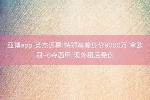 亚博app 英杰迟暮!特狮巅峰身价9000万 拿欧冠+6夺西甲 现外租后受伤