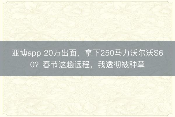 亚博app 20万出面，拿下250马力沃尔沃S60？春节这趟远程，我透彻被种草