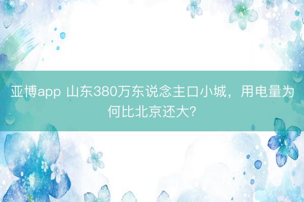 亚博app 山东380万东说念主口小城，用电量为何比北京还大？