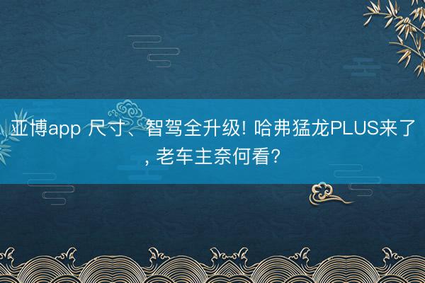 亚博app 尺寸、智驾全升级! 哈弗猛龙PLUS来了, 老车主奈何看?