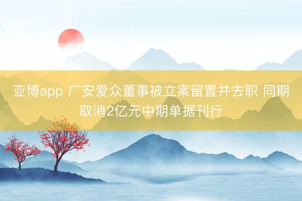 亚博app 广安爱众董事被立案留置并去职 同期取消2亿元中期单据刊行