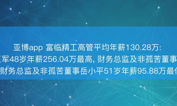 亚博app 富临精工高管平均年薪130.28万: 总司理及非孤苦董事王军48岁年薪256.04万最高， 财务总监及非孤苦董事岳小平51岁年薪95.88万最低