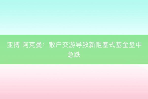 亚搏 阿克曼：散户交游导致新阻塞式基金盘中急跌