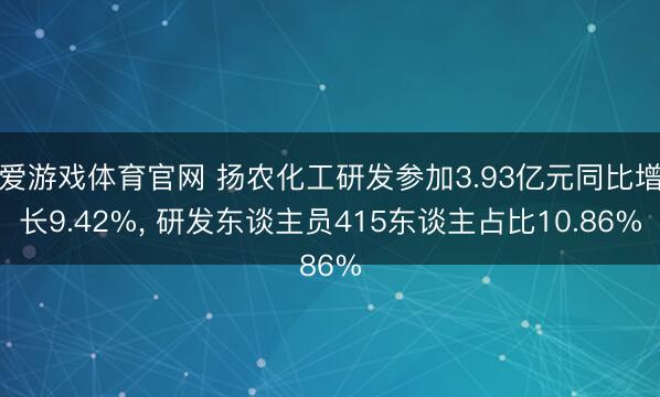 爱游戏体育官网 扬农化工研发参加3.93亿元同比增长9.42%, 研发东谈主员415东谈主占比10.86%