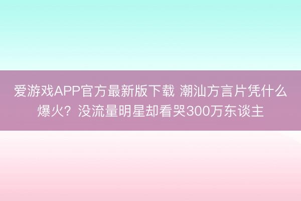 爱游戏APP官方最新版下载 潮汕方言片凭什么爆火？没流量明星却看哭300万东谈主